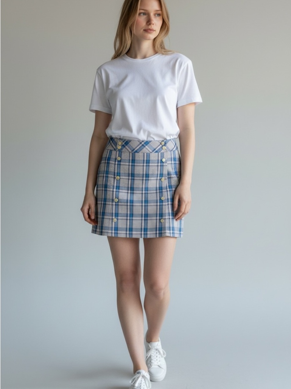 Lady Hagen Plaid Golf Skort Size 8 Blue Teal Preppy Tennis Skirt Built-In Shorts